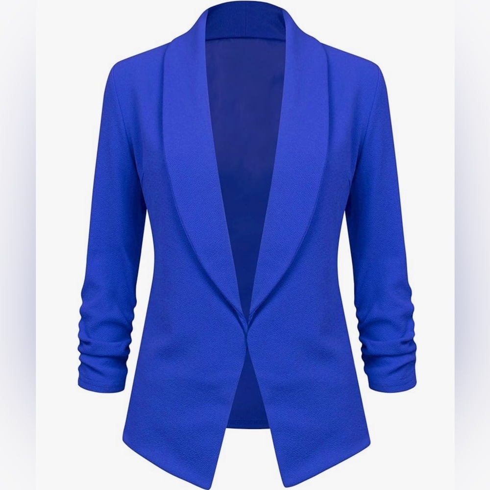 3/4 Sleeve Blazer Open Front Cardigan Jacket Work Office Blazer -royal brite